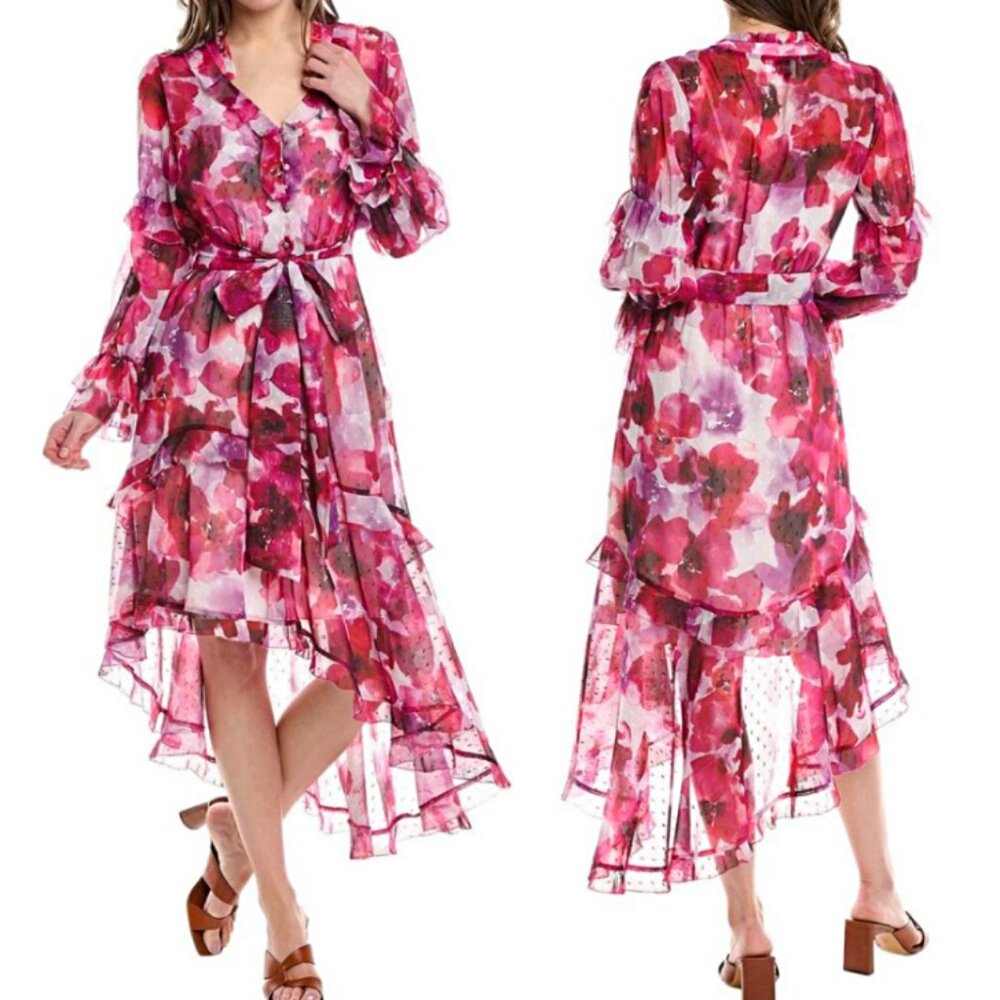 Marchesa Rosse by Marchesa Notte Oleander Asymmetrical Ruffled Dress sz 8 $645